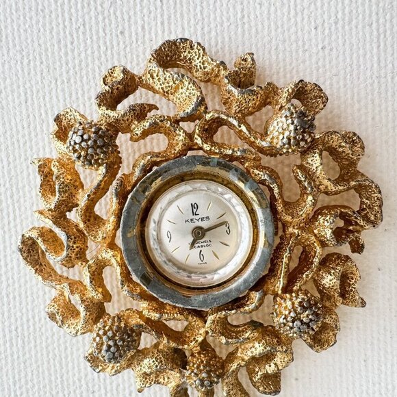 Vintage Keys Gold Tone Chunky Chain Necklace Watch 17 Jewel Swiss Wind up. AS IS - Picture 5 of 8